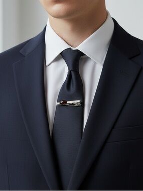 Brown Stone Tie Clip Silver